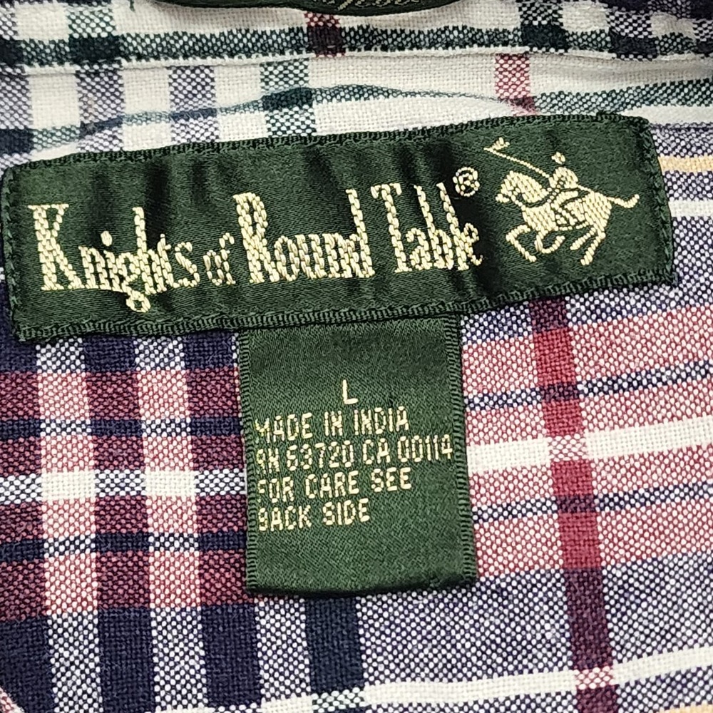 VTG 90s Knights of the Round Table Plaid Button Down Shirt Large Cotton India - Picture 4 of 11